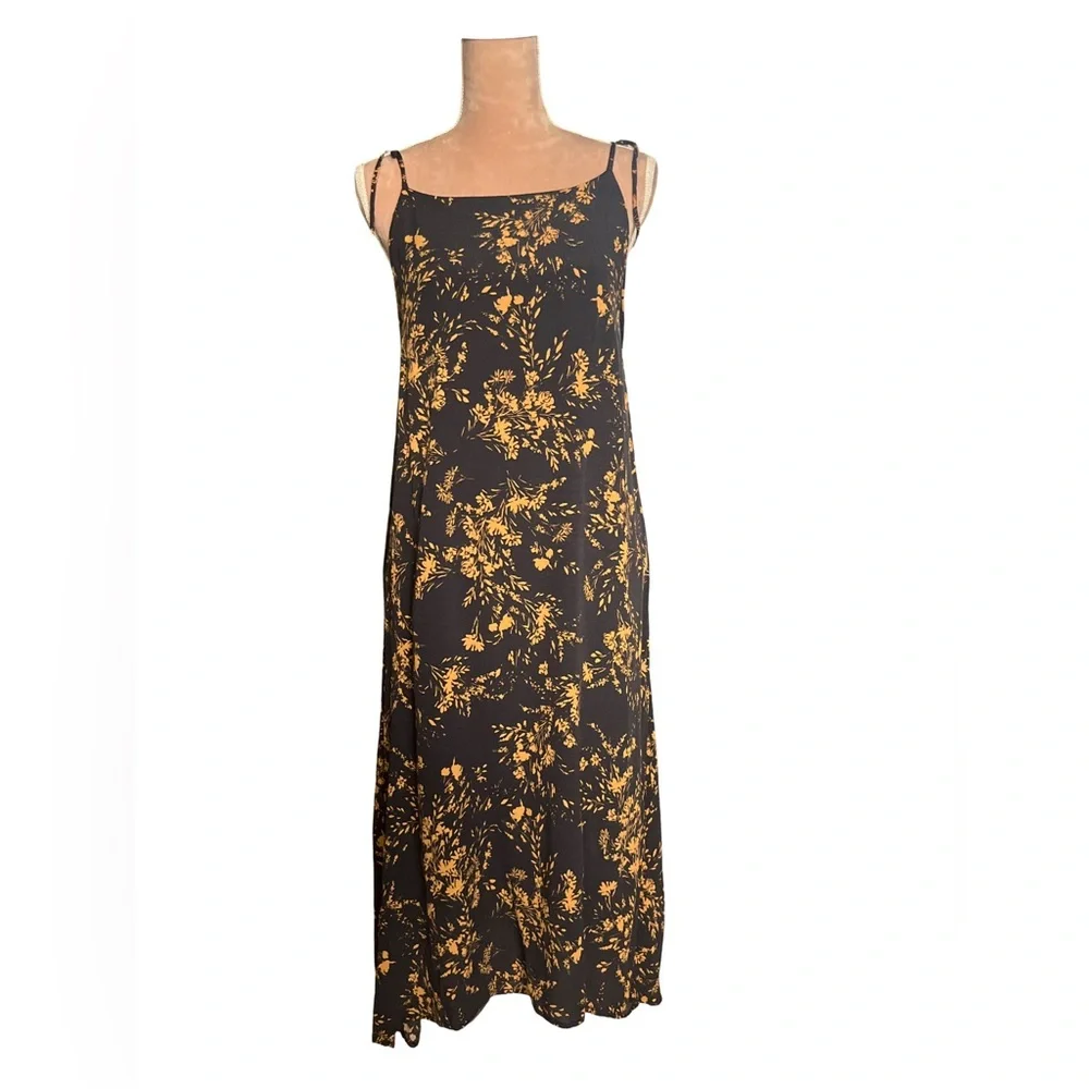By Together Black and Orange Floral Low Cut Back Sun Dress Size L - Picture 1 of 7